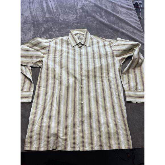 Luchiano Visconti DESIGNER BUTTON UP‎ SHIRT Mens L Striped Colorful Green - Picture 1 of 7